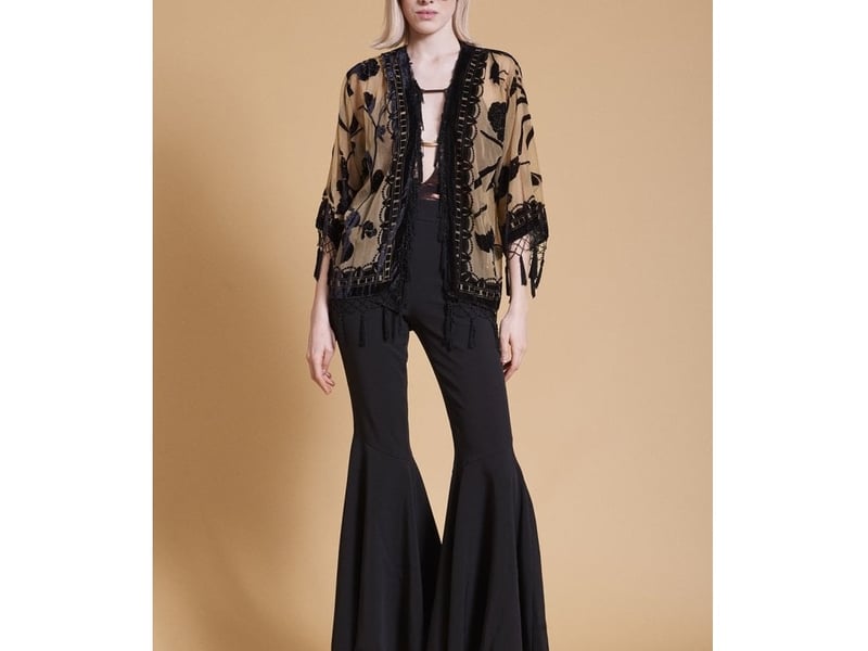 Jayley Collection Black Devore Tasseled Kimono Jacket, £94