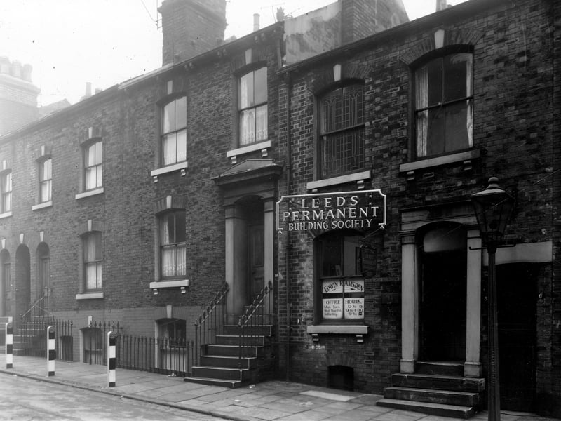 Mosdale Street in November 1960. Number 8 on the right is a through terrace housing the Leeds Permanent Building Society run by Edwin Ransden.