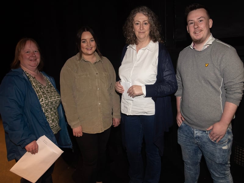 Mary Holmes, CEO, Churches Trust pictured after last week's pageant 'The Life of Saint Columba' with, from left, Wendy McCloskey, Churches Trust, and members of the production team. Ms Holmes praised all who played a part in the pageant including the children, the production team, parents and school teaching staff that fully supported the initiative.