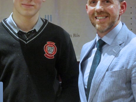 Edmund Rice Secondary School's Junior Student of the Year prize was awarded to Cathal O’Brien and presented by special guest, Professor John Nolan (pictured right).