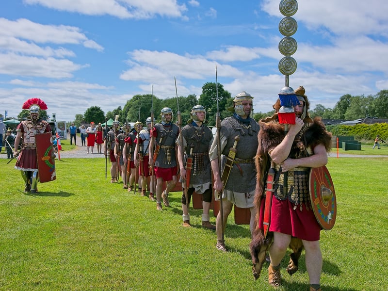 Legion Ireland group with a display of Roman Army Legionary Soldiers in the first and second century AD.