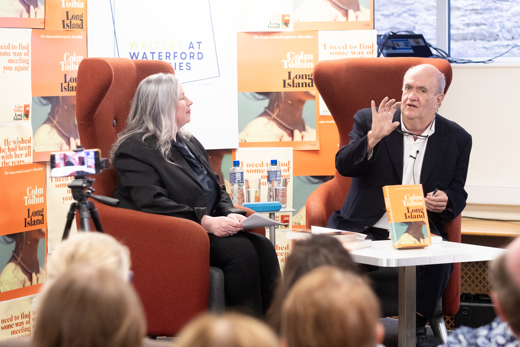 Liz Donoghue from Abbeyside captures a selfie with internationally acclaimed Irish author Colm Tóibín at Dungarvan Library, Davitts Quay.