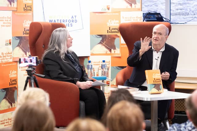 Liz Donoghue from Abbeyside captures a selfie with internationally acclaimed Irish author Colm Tóibín at Dungarvan Library, Davitts Quay.
