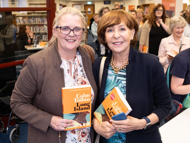 Claire Bridle from Ballymacarbry and Monica Harper from Abbeyside pictured at Dungarvan Library for internationally acclaimed Irish author Colm Toibin in conversation with Mary Conway, Interim County Librarian and Head of Culture .