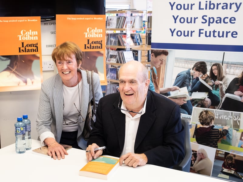 Denis Looby and Loughlin Deegan, both from Stradbally, pictured at Dungarvan Library for internationally acclaimed Irish author Colm Tóibín in conversation with Mary Conway, Interim County Librarian and Head of Culture.
