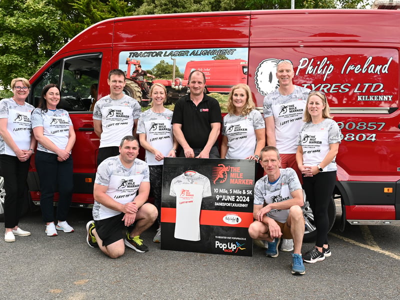 ABOVE: Nicola Murphy, Niamh Roche, James Ledingham, Danny MCGrath, Dee Griffin, Philip Ireland, Pauline Tynan, Dan Courtney, Ger Griffin, Yvonne Callinan. PICTURE Vicky Comerford The Mile Marker committee, made up of parents from St. Michael’s N.S., Danesfort have been working tirelessly over the last number of months and were delighted to launch the event in Danesfort last Monday. We are thrilled to welcome “Philip Ireland Tyres Ltd” back as our main sponsor again this year. Philip has supported the race since the inaugural event. So mark June 9th into your calendars. This promises to be a great day for the whole family. All money raised goes directly to St. Michael’s N.S. in Danesfort. You can register online at www.popupraces.ie #LeaveYourMark