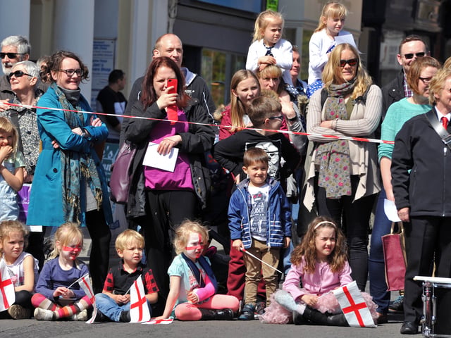 St George’s Day celebrations on the High Street in Newport, 2017.