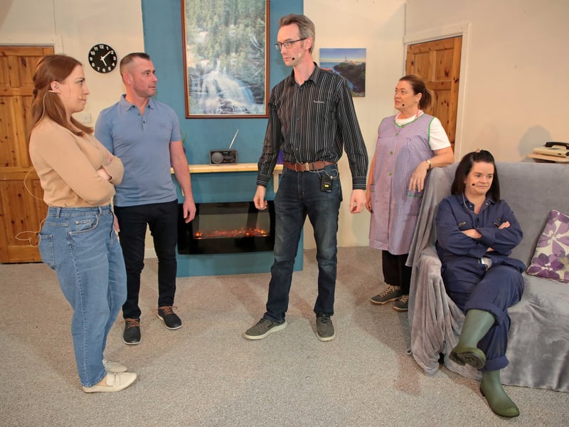 Caption: Aisling Murray, Brian Farrell, Adam Quinn, Edel McGuire and Ursula Hawes on stage during the Moydow Pillar Box Drama Group production of ‘Separate Beds'