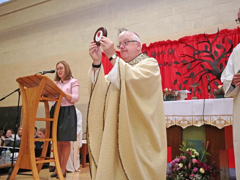 Caption: Most Reverend Paul Connell, Bishop of Ardagh and Clonmacnois who was the chief celebrant for the Moyne CS Golden Jubilee Mass of Thanksgiving and Remembrance last Friday evening