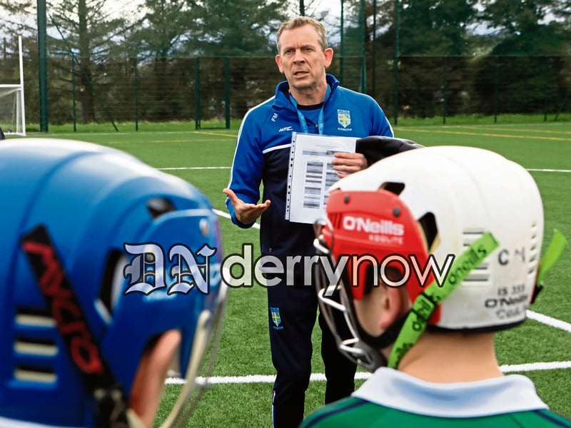 Francis Mallon, teacher/coach, explaining the rules before the game in the Allianz Cumann na mBunscol final held in the Shared Village outdoor pitches. 
