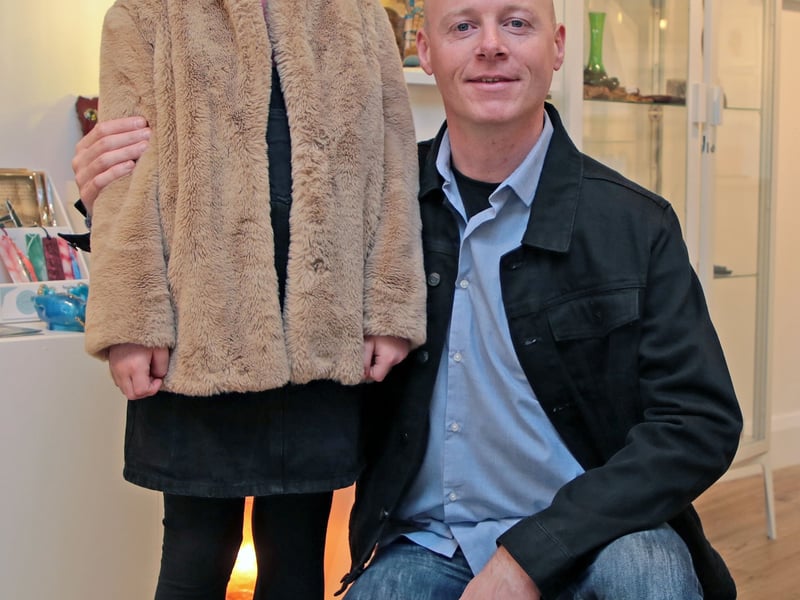 Caption: Sophie Lewington with Longford poet Darragh Coady at Athena Fine Art Gallery & Café, Ballymahon Street, Longford town