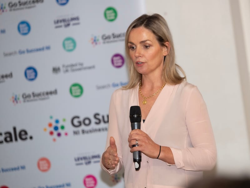 One of the course facilitators Jacqueline McCann Catalyst pictured during Monday's DCSDC event in the Playhouse, Derry.