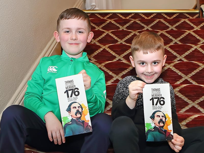Stevie Mulrooney, star vocalist of Ireland's Call at the recent Irish rugby Six Nations game against Italy and of course the Toy Show on RTE who will be performing at the Gala Dinner on Saturday 2nd March in the Granville Hotel is pictured at the press and programme launch of the Thomas Francis Meagher Tricolour Celebrations in the Granville Hotel with his younger brother Aaron Mulrooney