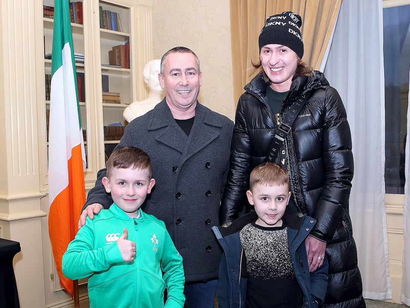 Pictured at the press and programme launch of the Thomas Francis Meagher Tricolour Celebrations in the Granville Hotel on Wednesday 21st February 2024 was Seamus and Karolina Mulrooney and their sons, Aaron and his brother Stevie Mulrooney, star vocalist of Ireland's Call at the recent Irish rugby Six Nations game against Italy and of course the Toy Show on RTE who will be performing at the Gala Dinner on Saturday 2nd March in the Granville Hotel