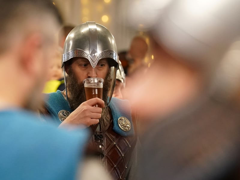 Up Helly Aa aims to celebrate Shetland’s Norse heritage and begins with a morning parade culminating in a torch-lit procession and a replica longboat being set alight.