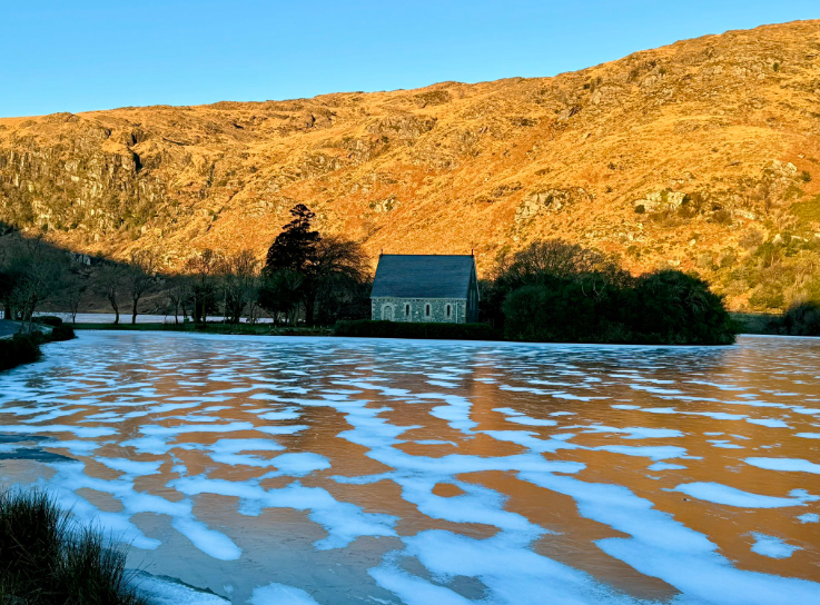 Frozen Lake at Gougane Barra Hotel in Co Cork - Phot Credit @gouganebarra via X 