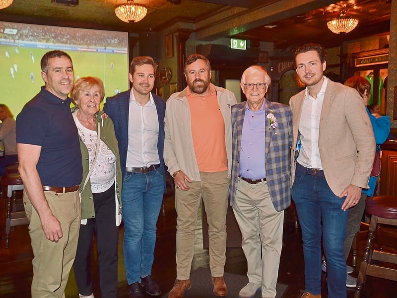 Caption: Alan McGann, Mrs P McGann, Rob Mahon, Lorcan McGann, John Mahon Snr and John Mahon Jnr at the grand opening of J.R Mahon's at 1-2 Burgh Quay, Dublin