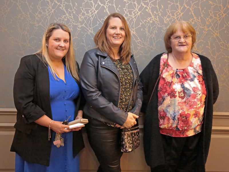Caption: Olivia and Ann Butler and Deirdre O'Brien PICTURES: All the glamour from TG4 Ladies Football All Stars Awards 2023 PICTURES: GAA stars and partners dress to impress at glitzy PwC All-Star Awards