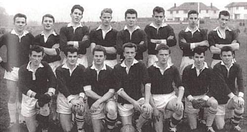 Caption: UCG team of 1962, winners of the Sigerson Cup. Front row: Eamonn Slattery, Seamus Kilraine, Christy Tyrrell, Hugh McGonigle (capt), Sean Donnelly, Sean Gannon and Jimmy Jordan. Back row: Pateen Donnellan, Kevin Moyles, Mick Moylett, Tom Gilmore, Martin Newell, Mike O’Shea, Enda Colleran and Kieran O’Connor.