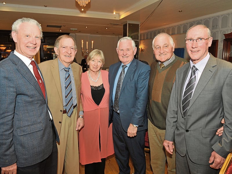 Caption: Stars and opponents of the 60's...Longford defeated Galway in the 1966 NFL 'Home' Final and pictured at Saturday's Gala Banquet were l to r; Martin Newell (Galway), Sean Donnelly (Longford) and Anne Donnelly, Christy Tyrrell (Galway), Bosco McDermott (Galway) and Jackie Devine (Longford). 