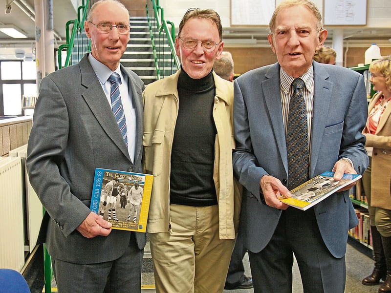 Caption: 'The Golden Years', a fly on the wall account of four incredible years for Longford GAA 1965 - '68, was launched in Longford Library and pictured at the launch were star players from that era Jackie Devine (left) and Seán Donnelly (right), along with Mattie Fox, author of 'The Golden Years'. Photo by Shelley Corcoran