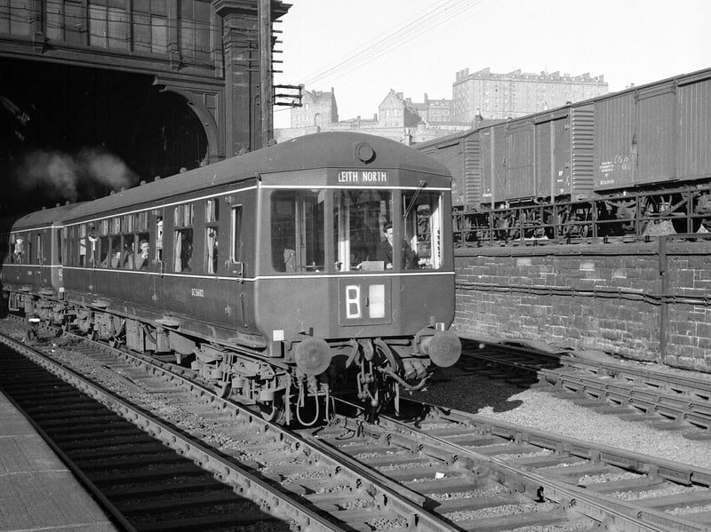 The last diesel train to run on the North Leith suburban line is seen leaving Waverley station in 1962