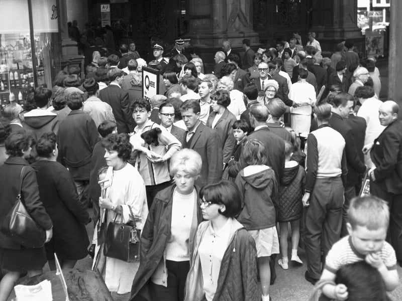 Crowds outside Glasgow Central railway station in July 1966