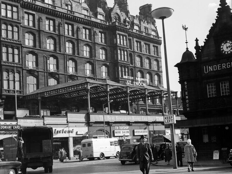 St Enoch mainline station in Glasgow pictured in 1963, ahead of its closure three years later, with the underground station to the right.