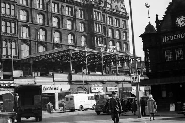 St Enoch mainline station in Glasgow pictured in 1963, ahead of its closure three years later, with the underground station to the right.