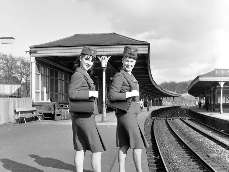 British Railway enquiry staff show off their new uniform in 1966