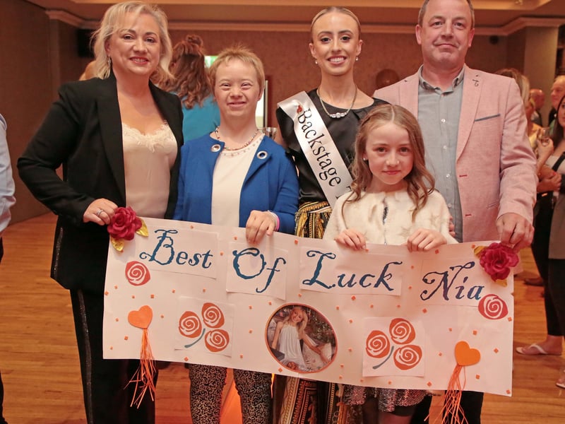 Caption: Catriona Gallagher, Carmel Farrell, Nia Gallagher, Lucy and Seamus Gallagher (winner of the best banner) at the Longford Rose Selection night in the Longford Arms Hotel