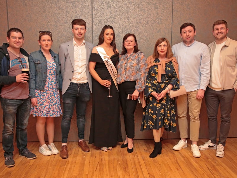Caption: Shane McEntee, Amy Kelly, Niall Moran, Shauna and Annette Earlie, Louise and David Kelly and Conor Murphy at the Longford Rose Selection night in the Longford Arms Hotel on Saturday