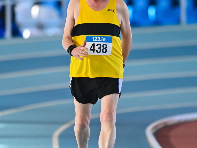 FEBRUARY 2023 Seamus Connolly of Tinryland AC, Carlow, competed in the Men's M70 3000m Walk during the 123.ie National Masters Indoor Championships at the TUS International arena in Athlone, Westmeath.