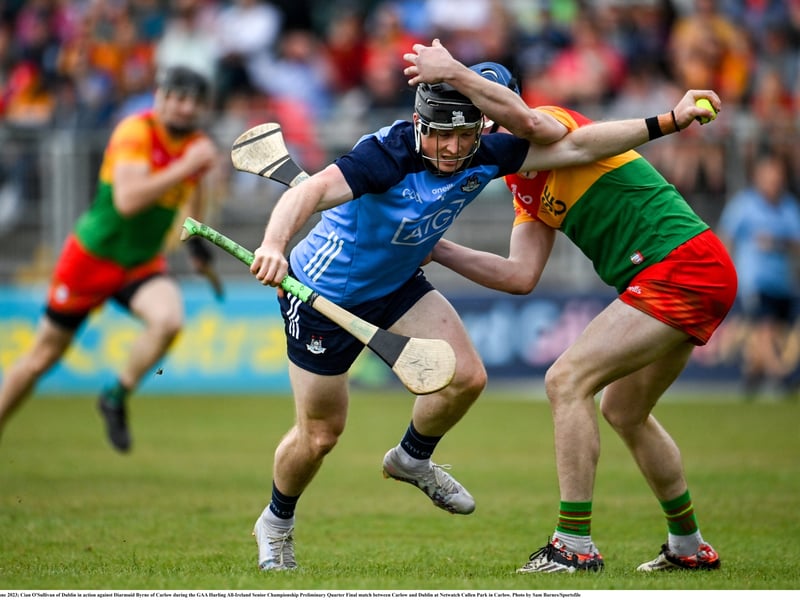 JUNE 2023 Carlow take on Dublin in the GAA Hurling All-Ireland Senior Championship Preliminary Quarter Final match at Netwatch Cullen Park in Carlow. 