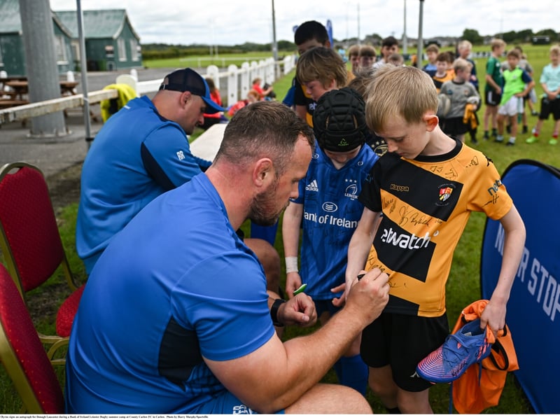JULY 2023 Young Carlow rugby players met their idols at the Bank of Ireland Leinster Rugby summer camp at County Carlow FC in Carlow.