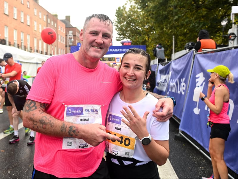 OCTOBER 2023 Thomas Sheahan and Kellie Sheehan from Carlow got engaged after the 2023 Irish Life Dublin Marathon. 
