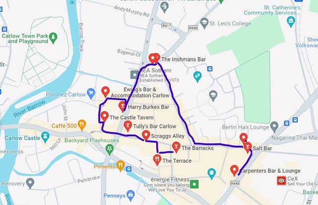 Carlow has a multitude of really great festive pubs. Here's our route if you're heading out in Carlow Town for twelve pubs this Christmas season. We encourage all to know your limits and drink responsibly, swapping a pint of Guinness for a pint of water every few stops.