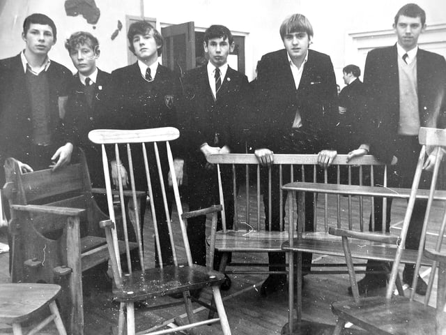 December 1970: Fifth-year pupils from Wellington Boys Modern School display furniture they made using country craft techniques as part of their CSE examinations. The work was later used to assess their abilities before being taken home by the students. Pictured are Steve Doodson, Frank Beckett, Kevin Cartwright, Stuart Leech, Andrew Williams and Glenn Jones.