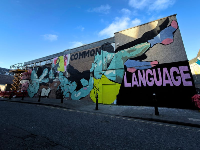 Having previously participated in Nuart as part of the festival’s Chalk Don’t Chalk project, Glasgow based visual artist Molly Hankinson has created this large mural which reads “Dream Of Common Language”. 
