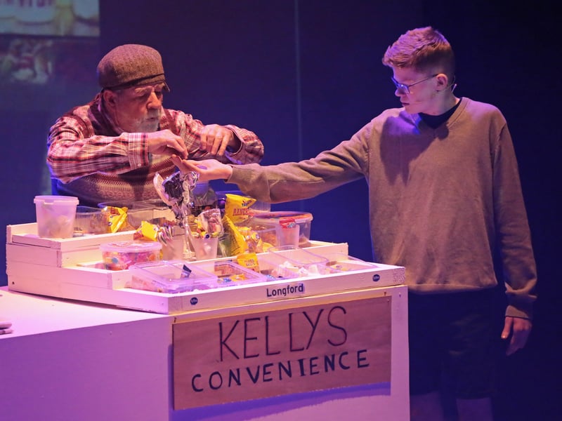 Caption: Sweet Shop: Mikey Mollaghan and John Kelly provided the Backstage Theatre audiences with plenty of laughs with their antics in Kelly's Convenience store
