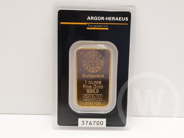 Argor-Heraeus, 1 Ounce Gold Bar, Fineness: 999.9, Serial Number: 376700