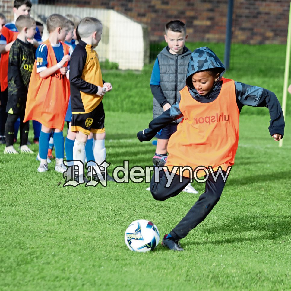 Young footballers testing their striking skills at the Trojans YCG Halloween Soccer Camp. (Photos - Tom Heaney, nwpresspics)