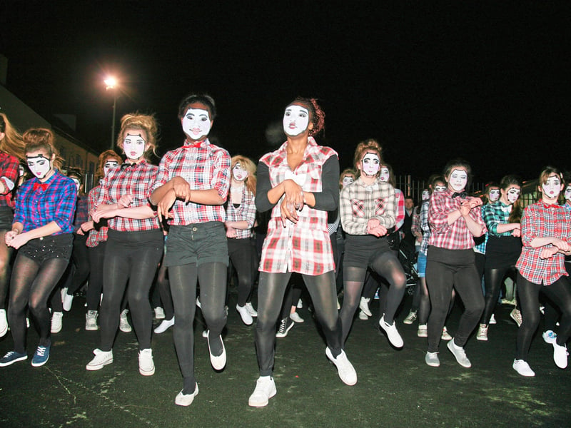 Caption: Meán 'Skull' Mhuire, Longford dancing in the Dead of Night Festival parade Photo by Shelley Corcoran