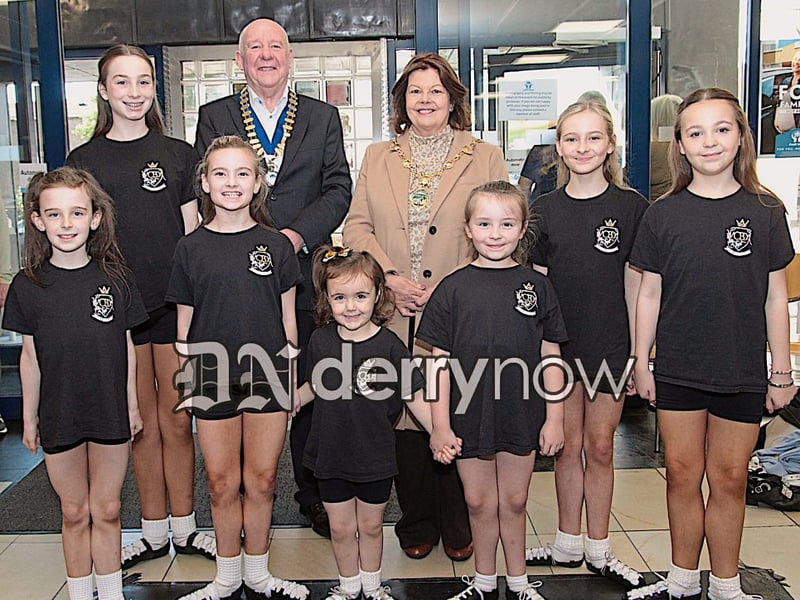 MCBDA School of Dance pictured with Mayor Patricia Logue and Colm McCauley, President Derry Credit Union. (Photos - Deirdre Heaney, nwpresspics)