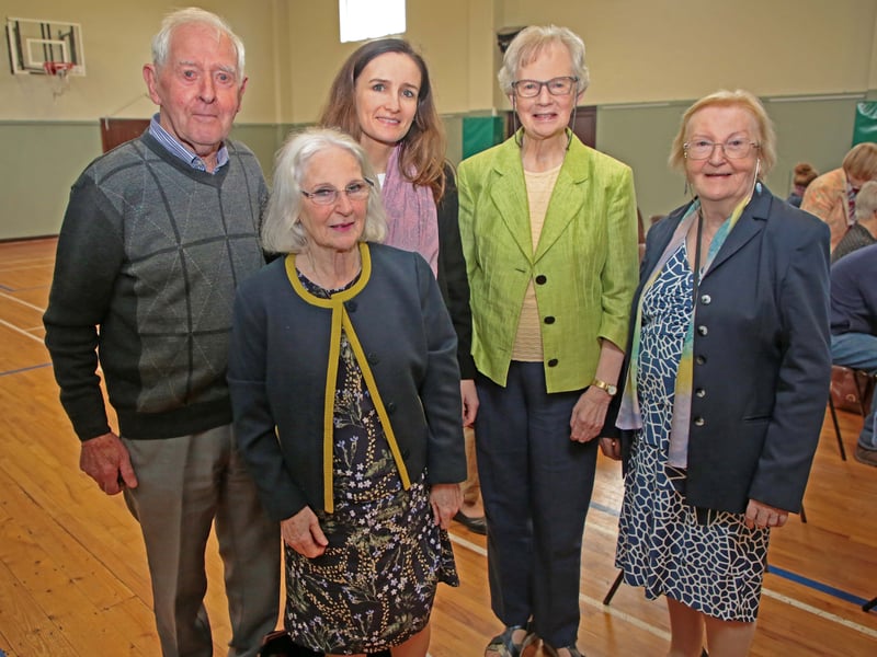 Caption: Eamon and Joan Ginty, Helen McGloin, Masie Cunningham (grandniece of Padraic Colum) and Judith Kirwan