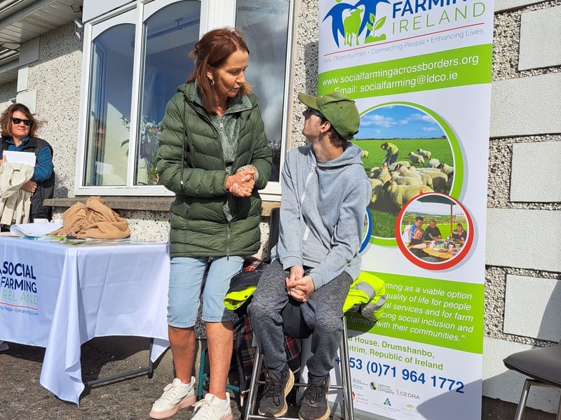 A highlight of the day was hearing from Michael of Camphill Communities who told everyone of his love and knowledge of vintage tractors and tractor runs. Coming to the farm has enabled Michael to learn more and to contribute as he helps Richard maintain the tractors on his farm. Michael’s presence and enthusiasm has brought such joy to their farm that Áine Galway was moved to say after he spoke that “every farm should have a Michael!”. A walk around the farm with Áine and Richard and their sons Deiric and Darragh gave an opportunity to see the horses, donkey and rare breed cattle. One of the regular social farming participants, Liam called the cattle and fed them. There was plenty of noise coming from the pigsty where the two potbellies were willing to pose for photos. Darragh introduced the alpacas and their two baby crias, telling us history and how to care for them. Social Farming Ireland thank the Galway family and everyone involved in this very successful open day. For further information on Social Farming contact Gillian McCarthy, Social Farming Ireland Regional Development Officer in the Southeast. Email gillian.mccarthy@wlp.ie or phone 087 2311061
