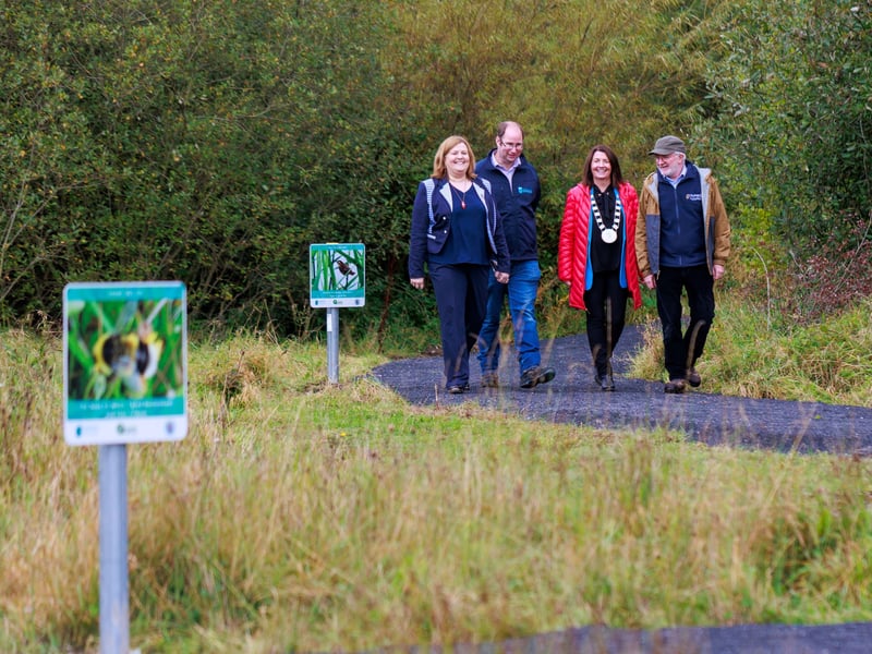 Minister Malcolm Noonan and Cathaoirleach Andrea Dalton open new Biodiversity Classroom, with Orla Barrett, Head of Environment and Shane Casey, Environmental Awareness Officer, Carlow County Council