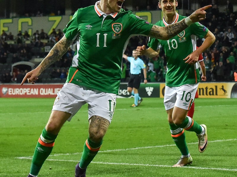 9 October 2016; James McClean of Republic of Ireland celebrates after scoring his side's third goal during the FIFA World Cup Qualifier match against Moldova.
