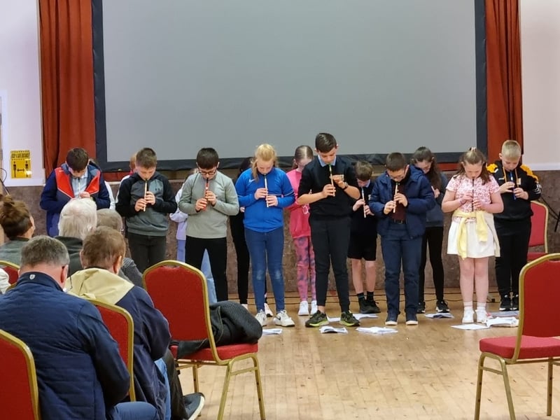 Moneenroe National School students performing at Clogh Writers Club