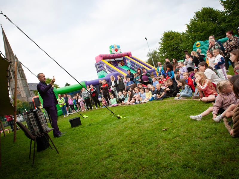 Magician Jack Wise performing at Bull Park during Feile 23 on Tuesday night.